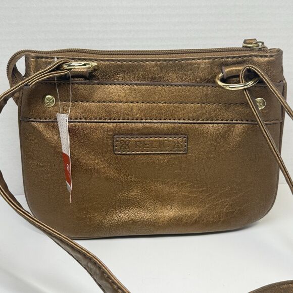 RELIC Flower Embossed Faux Leather Bronze Crossbody Bag New - Picture 4 of 9